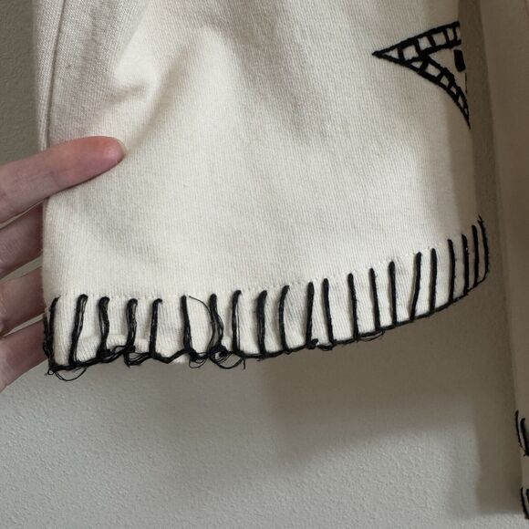 Roja Sweater Womens XL Ivory Black Embroidered Geometric Cotton Boho Cardigan - Picture 16 of 16